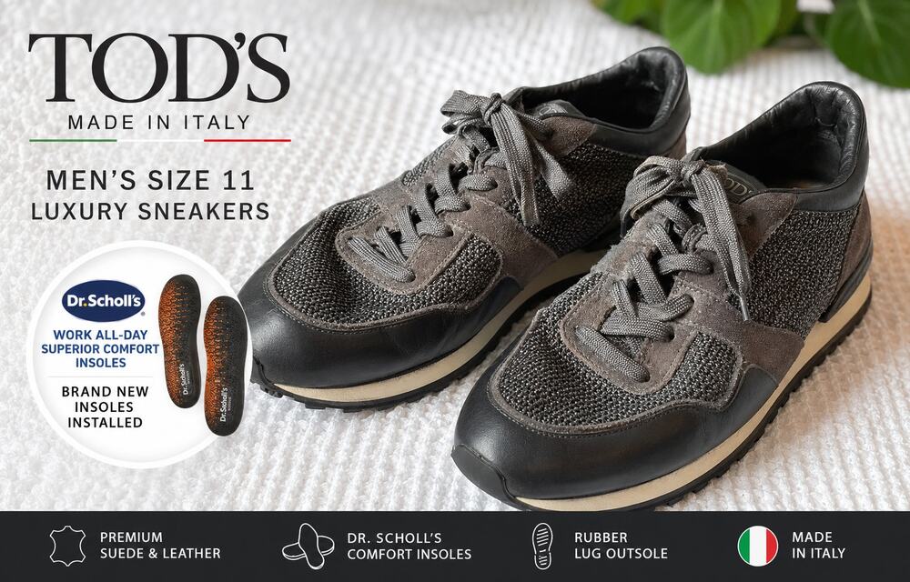Tod's Men's Size 11 Gray Suede Leather Luxury Sneakers Italy New Insoles